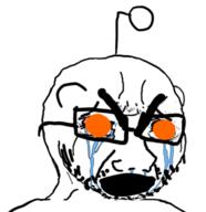 antenna crying distorted glasses open_mouth orange_eyes reddit soyjak stubble thick_eyebrows variant:cryboy_soyjak // 578x597 // 129.5KB