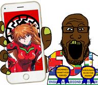 anime apple_(company) award awards blacksun brown_skin dirty_nails esl girl iphone nazi_flag nazi_germany nazism neon_genesis_evangelion phone plugsuit schwarze_sonne showing_phone sonnenrad souryuu_asuka_langley subvariant:phoneplier subvariant:phoneplier_vertical variant:markiplier_soyjak yellow_nails yellow_teeth // 2160x1884 // 2.2MB