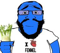 arm balding beard blue_skin calm closed_mouth fennel glasses hair hand holding_object i_love plant series:fruiterz! subvariant:science_lover text variant:markiplier_soyjak // 1001x892 // 306.4KB