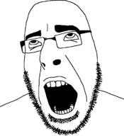 ahegao glasses hair looking_up open_mouth soyjak stubble teeth template variant:cobson // 721x789 // 11.5KB