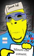 black_eyes clothes discord e621 finger flag hand hanging hat major_cloog map_(pedophile) mcdonalds pedophile pointing pointing_at_viewer pornhub reddit rope rule34 serious_hat sign tiktok tranny transgender_flag tumblr vaccine variant:bernd variant:cobson visor yellow_skin youtube // 775x1250 // 482.2KB