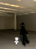 artist:crimsonvoidhydra1488 beard black black_skin chair closed_eyes closed_mouth ear liminal_space one_eye sad sitting soyjak standing stubble variant:impish_soyak_ears // 1280x1707 // 2.2MB