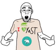 arm clothes ear glasses gnulinux hand heart i_love open_mouth opensuse pointing soyjak stubble text tshirt variant:shirtjak yast // 618x559 // 89.1KB