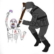 art bayonet belt bernd_schmidt blood boots chud closed_mouth clothes cut_scars drawing dying fag faggot glowing grey helmet holding_flag holding_object nazi_germany nazism open_mouth purple_hair rifle skinny soldier stabbing stahlhelm teeth tfd tranny transgender_flag ttd uniform variant:bernd variant:chudjak war wound wounded wwii // 1658x1658 // 332.9KB