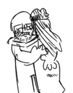 2soyjaks art back clenched_teeth closed_mouth glasses hair hugging long_hair soyjak stubble variant:soytan variant:unknown // 458x580 // 135.7KB