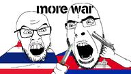2soyjaks angry cambodia desert_eagle fight fighting glasses knife looking_to_the_left looking_to_the_right no_more_brother_wars open_mouth stubble text thailand two_soyjaks variant:cobson variant:feraljak war weapon yes_more_brother_wars // 1920x1080 // 556.1KB