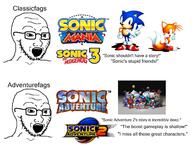 animal fox glasses hedgehog open_mouth sega sonic sonic_the_hedgehog soyjak soyjak_comic stubble text variant:soyak video_game // 1662x1296 // 1.1MB
