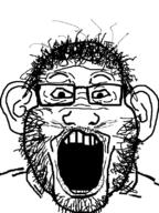 ear fat glasses hair hairy open_mouth soyjak stubble variant:markiplier_soyjak // 600x800 // 136.2KB