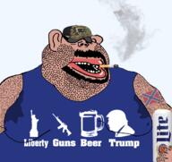 amerimutt beard beer brown_skin camouflage cigarette clothes dodge dodge_ram donald_trump ear flag:confederate_battle_flag glasses gun hairy hand hat holding_object lips miller_lite mutt open_mouth smoke smoking statue_of_liberty stubble subvariant:meximerican sunglasses sweat_stain sweaty tank_top tattoo teeth transparent_background variant:impish_soyak_ears variant:meximutt // 1256x1187 // 665.6KB