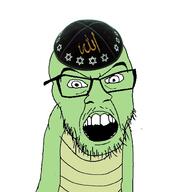 clothes glasses hat judaism kippah mustache open_mouth snake soyjak star_of_david stubble variant:feraljak // 1500x1500 // 384.5KB