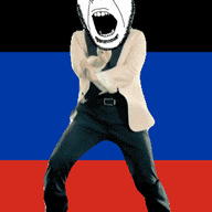 angry animated country dance donetsk flag flag:donetsk full_body gangnam_style glasses irl open_mouth soyjak stubble variant:cobson // 300x460 // 501.4KB