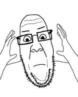 arm closed_mouth concerned eyebrows glasses hand hands_up looking_at_you neutral soyjak stubble variant:ppp // 1000x1233 // 28.8KB