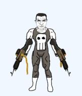 ammo ammo_belt closed_mouth ear firearm hair machine_gun punisher punisher_face scope soyjak subvariant:chudjak_front subvariant:muscular_chud variant:chudjak weapon // 1050x1234 // 330.3KB