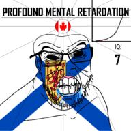 angry bald black_eyes black_hole black_sclera canada clenched_teeth closed_mouth country cracked_teeth drool ear flag flag:canada flag:nova_scotia glasses iq iq_bell_curve mustache nightmare_fuel no_pupils nova_scotia profound_mental_retardation retard soyjak stubble text variant:feraljak wrinkles // 1024x1024 // 116.5KB