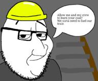 beard clothes glasses hat helmet meta:tagme mine miner nose rail smirk smug stubble text variant:smugjak // 1018x846 // 46.0KB