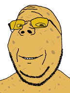 brown_skin food glasses happy looking_at_you potato smile stubble subvariant:wholesome_soyjak tinted_glasses transparent_background variant:gapejak vegetable wholesome yellow_glasses // 600x800 // 43.6KB