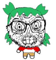 4chan angry anime big_eyes closed_mouth clothes green_hair hair seething soyjak stubble subvariant:fun_sized_feraljak teeth tiny variant:feraljak wrinkles yotsoyba // 166x177 // 20.9KB