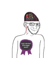 arm award blood closed_mouth conehead cross_eyed ear esl glasses most_retarded_eslnigger_award raisin retard ribbon smug soyjak stubble text torso variant:soyak // 716x786 // 67.5KB
