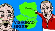 2soyjaks arm blue_eyes brown_hair clothes czechia ear flag hair hand hungary jacket map mustache nose open_mouth pointing poland redraw slovakia three_stripes track_suit tripoloski variant:two_pointing_soyjaks visegrad warsaw white_skin yellow_hair zipper // 1280x720 // 137.2KB