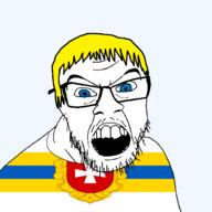 blue_eyes clothes country cross flag flag:rivne_oblast glasses hair mustache oblast open_mouth rivne_oblast soyjak stubble teeth transparent transparent_background ukraine variant:feraljak yellow_hair // 1500x1500 // 106.0KB