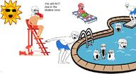 bloodshot_eyes crying full_body glasses jumping lifeguard multiple_soyjaks open_mouth red_skin sitting soyjak soyjak_trio stretched_mouth stubble sun sunburn sunglasses swimming swimming_pool variant:gapejak variant:markiplier_soyjak variant:soyak variant:tony_soprano_soyjak water white_skin // 1363x748 // 352.7KB