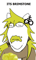 animal_ears brimstone character:brimma clothes ear eating glasses hair subvariant:wholesome_soyjak variant:gapejak yellow_hair // 642x1072 // 230.7KB