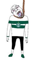 CfC black_pants blood bloodshot_eyes clothes coritiba crying football full_body glasses green_shirt hand hanging leg open_mouth rope skinny soyjak star_(symbol) stubble suicide template tongue transparent_background variant:bernd yellow_teeth // 1400x2540 // 96.2KB
