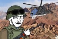 3soyjaks afghanistan angry army brown_skin clothes ear glasses gun helicopter helmet holding_object irl_background military open_mouth russia smug soviet_afghan_war soviet_union soyjak ssh ssh-68 striped_clothing stubble uniform variant:chudjak variant:cobson variant:soyak war // 750x500 // 677.3KB