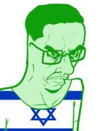 angry arm closed_mouth clothes country flag glasses glowing green_skin hair israel soyjak subvariant:chudjak_seething trend:glowie tshirt variant:chudjak // 899x1078 // 163.4KB