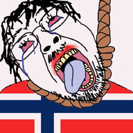 animated blood bloodshot_eyes clothes country crying flag flag:norway glasses hanging mustache norway open_mouth rope soyjak stubble suicide tongue variant:bernd yellow_teeth // 768x719 // 535.5KB