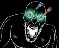 angry arm black_skin glasses glowing_eyes inverted nipple open_mouth soyjak stubble thougher variant:angry_soyjak // 613x506 // 104.9KB