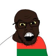 black_skin clothes country flag glasses hair madagascar mustache open_mouth small_eyes soyjak stubble variant:feraljak yellow_sclera // 1500x1500 // 27.6KB