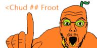 finger fnwo froot glasses hand leaf open_mouth orange orange_skin pointing_up stubble variant:pointjak // 500x250 // 20.8KB