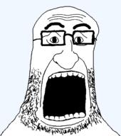 glasses open_mouth redraw soyjak stubble thick_eyebrows variant:pissluffare // 620x701 // 48.7KB