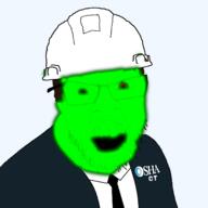 aehser angry brown_hair clothes connecticut glasses glowing government green_skin hair hat helmet mustache necktie open_mouth osha qserf soyjak stubble suit trend:glowie variant:feraljak // 1500x1500 // 257.0KB