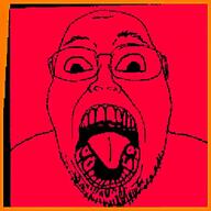 animated anime glasses music naruto_(series) open_mouth red red_background red_skin shaking sound soyjak standing_upon_rumbling_ground stubble subvariant:boat_rammer takanashi_yasuharu tongue variant:bernd video // 378x378, 24.6s // 5.2MB