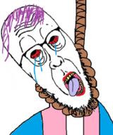 ack flag:transgender_pride_flag glasses noose open_mouth purple_hair rope stubble tranny troon variant:Cobbert // 212x255 // 45.6KB