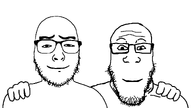2soyjaks glasses hugging no_more_brother_wars series:trios_&_duos smile stubble subvariant:neutralplier variant:markiplier_soyjak variant:uncjak // 1202x676 // 63.7KB