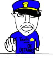 angry arm closed_mouth clothes ear glasses hair hand millions_must_die police police_hat soyjak subvariant:chudjak_front utubetrollspolice variant:chudjak // 615x680 // 92.2KB