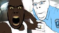 2soyjaks aryan blue_eyes blue_shirt brown_eyes brown_skin derek_chauvin george_floyd glasses irl_background lips looking_at_you minneapolis nigger open_mouth police ring series:saint_floyd smile soyjak subvariant:cobson_front2 subvariant:nucob tank_top variant:cobson yellow_sclera yellow_teeth // 1000x562 // 142.2KB