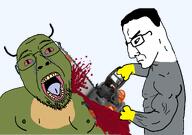 blood bloodshot_eyes buff cartel chainsaw chud clothes crime crying death fat glasses glove gore grey_eyes horn lizard murder open_mouth reptile reptilian soyjak space_station_13 ss13 staff_assistant stubble subvariant:chainsaw_bernd sweating transparent_background variant:bernd variant:chudjak // 1238x872 // 223.9KB