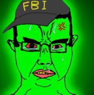 anger_mark angry bloodshot_eyes cap closed_mouth clothes crying ear federal_bureau_of_investigation glasses glowing glownigger hair hat soyjak subvariant:chudjak_front text trend:glowie variant:chudjak // 548x553 // 168.1KB