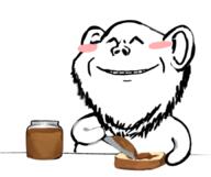art artist:shemmysloota bread breakfast closed_eyes drawfag drawing ear jar knife peanut_butter rosy_cheeks smile soyjak stubble variant:impish_soyak_ears // 864x725 // 188.6KB
