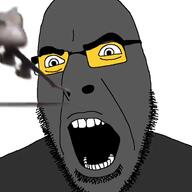 airplane animated building excited explosion fortnite glasses grey_skin gun helicopter open_mouth soot soot_colors sound soyjak soyjak_party stubble variant:cobson video video_game yellow_skin // 600x600, 11.3s // 1.5MB