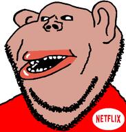 amerimutt brown_skin clothes ear mutt netflix open_mouth red_shirt soyjak stubble subvariant:impish_amerimutt variant:impish_soyak_ears // 598x628 // 21.3KB