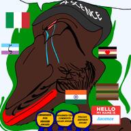 ascence_(user) bloodshot_eyes clothes crying flag:fat_fetish flag:india flag:italy flag:scat_pride flag:zoophilia_pride_flag hat liquify_tool meta:namefags namefags red_lips shitskin slopjak speech_bubble variant:unknown // 3000x3000 // 1.9MB