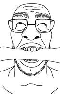 artist:soyjakfan01 bite biting bone eyebrows eyes glasses looking_up nose smile soyjakfan01 stubble teeth variant:fingerjak variant:unknown // 827x1280 // 111.3KB