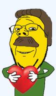 clothes glasses green_shirt hair heart hugging moustache ned_flanders smile stubble subvariant:wholesome_soyjak the_simpsons variant:gapejak yellow yellow_skin // 669x1152 // 109.7KB