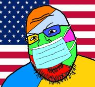 colorful country flag flag:united_states glasses mask mouth_mask soyjak stubble surgical_mask united_states variant:shotjak // 757x689 // 145.1KB