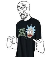 clothes eyebrows forehead_lines glasses nose pointing rick_and_morty smile stubble teeth tshirt variant:anthony white_background // 800x850 // 162.6KB